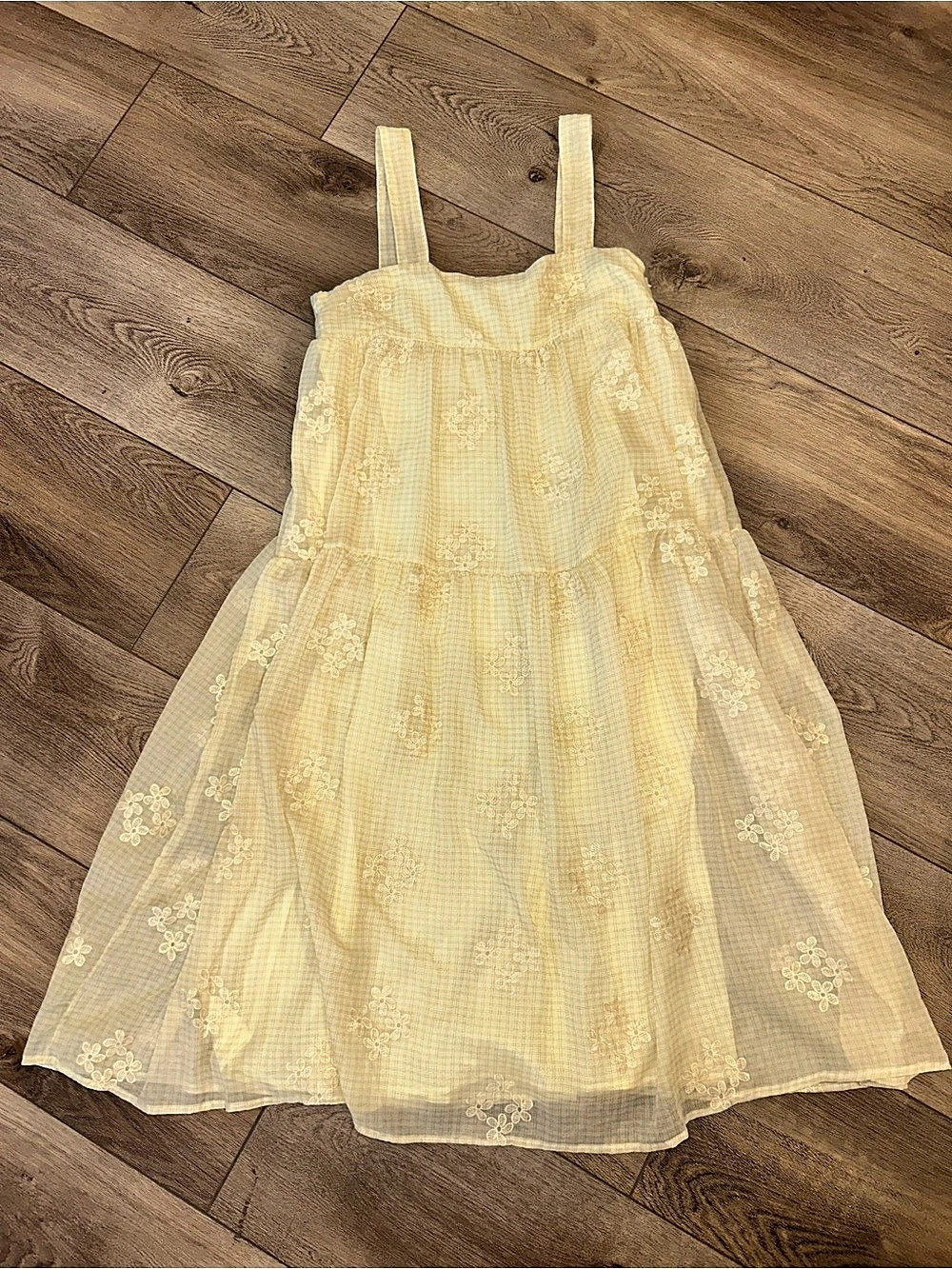 HYFVE Gingham yellow flower Embroidered Midi Dress in Yellow & White cottagecore